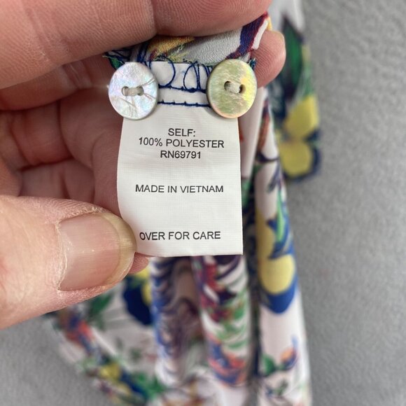 Fig And Flower Dress Womens Large Blue Multi Floral Shirt Tunic 1/4 Button Up - Picture 6 of 11